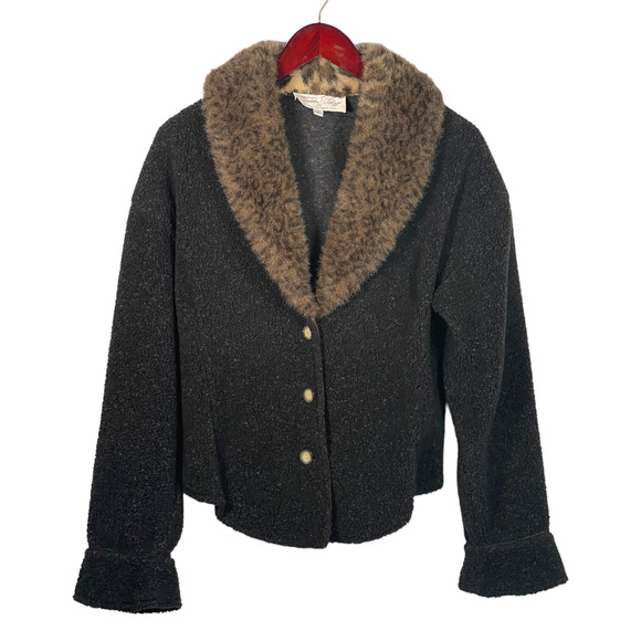 Tasha Polizzi Jackets & Blazers - Tasha Polizzi Sherpa Fleece Button Jacket Animal Print Faux Fur Collar Sz Large